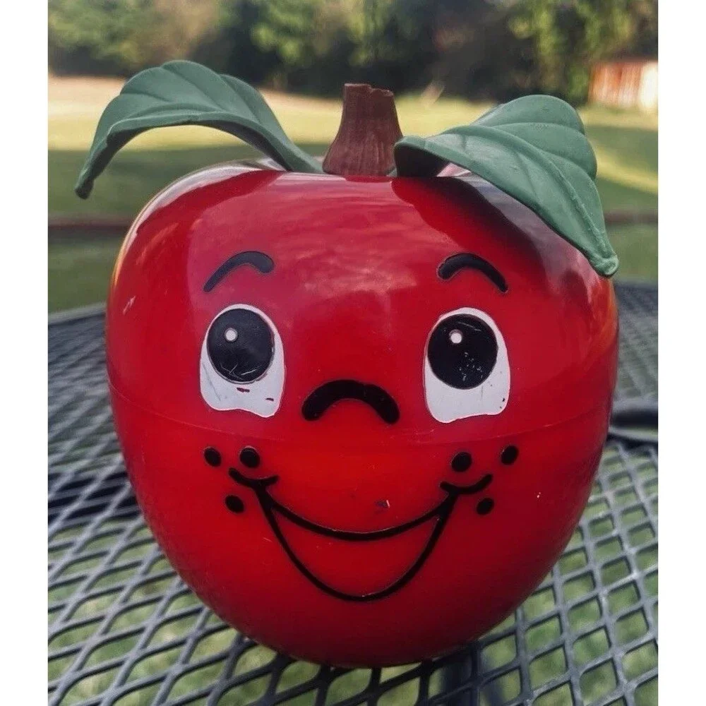 Vintage 1972 Fisher-Price Happy Apple w/ Short Stem, Roly Poly Chime WORKS USA